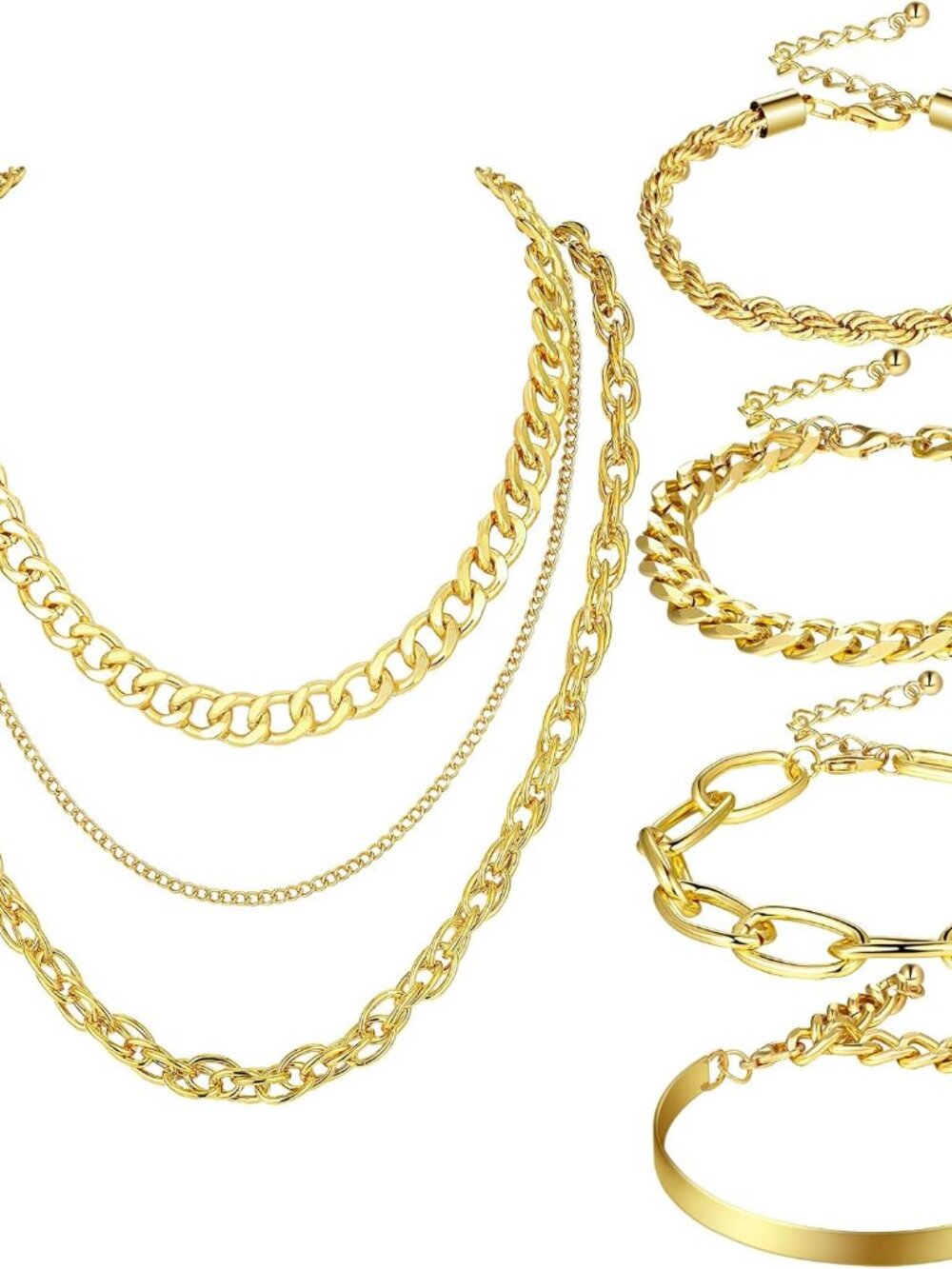 7 Pcs Gold Sliver Jewelry Set for Women 80s 90s Accessories Hip Hop Choker Costu